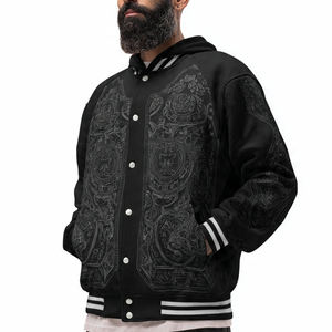 Vestes bomber universitaires à col rond pour hommes, boutonnées, veste universitaire à col rond pour hommes, veste de baseball universitaire d'hiver pour hommes, haut pour hommes - Product Image 2