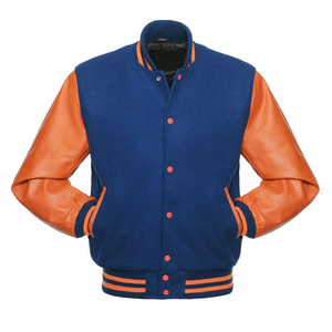 Chaqueta bomber ROYAL Blue Wool Varsity Letterman con mangas de cuero puro NARANJA - Product Image 2