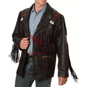 Vestes de cowboy en cuir véritable pour hommes avec design et logo personnalisés-Veste en cuir à franges de vélo western classique de haute qualité - Product Image 1