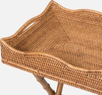Plateau pliable réglable élégant Table majordome en rotin tissé à la main du Vietnam en bois de bambou PC pour servir du café