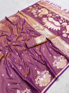 Soft Banarasi Silk Saree with Zari Weaving Indian & Pakistani Clothing - Product Image 3