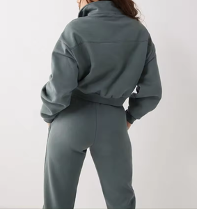 Survêtement en coton à col rond vêtements de sport survêtements hommes femmes noir 2 pièces survêtement unisexe survêtement logo personnalisé ensemble survêtement - Product Image 4