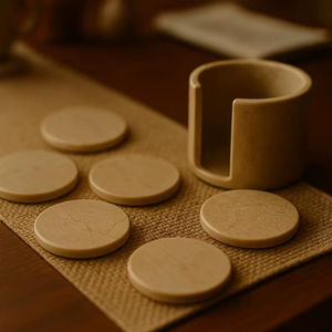 Dessous de verre en marbre personnalisé lot de 6 sous-verres ronds en onyx avec support Décoration de table minimaliste Cadeau pour pendaison de crémaillère - Product Image 1