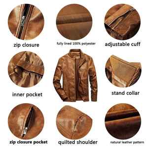 New Arrival Vintage Style <b>Genuine</b> Leather Casual Wear Cotton <b>Nylon</b> Zipper Closure Windproof Men Leather jacket - Product Image 5
