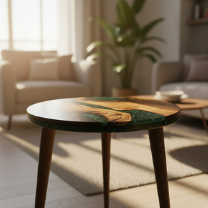 Table à manger/à café en bois d'acacia en résine époxy faite à la main, luxe moderne, personnalisable, imperméable, cadeau de Diwali, Ramadan, condoléances, salon - Product Image 3