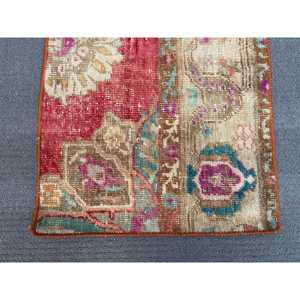 Vintage Turkish Rug, 1.4x2.5 ft Rug, <b>Red</b> Brown Polka dot <b>Wool</b> Rug - Product Image 4