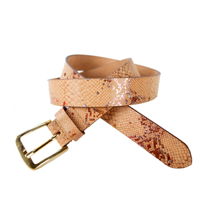 Cinturón de mujer de cuero genuino perforado con estampado de serpiente y hebilla OEB de latón macizo 100%, excelente diseño para todas las ocasiones - Product Image 1