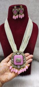 Ensemble collier de perles d'onyx long ensemble vente en gros acheter longue perle plaqué or Kundan collier ensemble pour les femmes vêtements de fête de mariage - Product Image 4