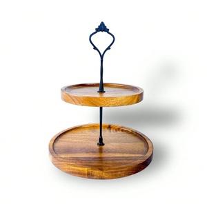 Base para Pastel de Madera y Metal de Forma Cuadrada, Color Natural, 2 Niveles, para Bodas, Cumpleaños, Vajilla, Base Redonda para Pastel - Product Image 3