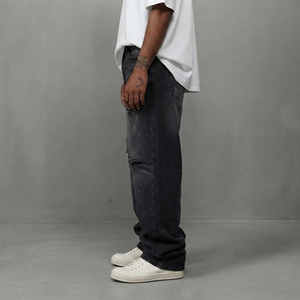 High Quality Vintage Washed Breathable Streetwear Hip Hop Style Custom <b>Embroidered</b> logos 100% Cotton Distressed Straight man pan - Product Image 6