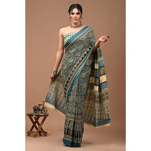 ผ้าซารีแบบจัยปุรี บาเนราซี เนื้อผ้าจอร์เจตต์นุ่มและหนา พร้อมผ้าตาข่ายปักลาย ผ้าฝ้ายมูลมูล สไตล์ชาติพันธุ์สมัยใหม่ ราคาประหยัด - Product Image 1