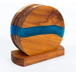 Sous-verre en bois et résine avec support de support Top vente sous-verre en résine en bois de couleur de forme de taille personnalisée - Product Image 2
