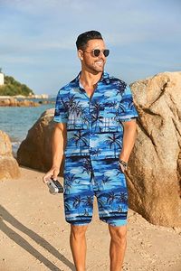 Conjunto de 2 Piezas de Ropa Hawaiana para Hombre, Camisa de Manga Corta con Botones y Pantalones Cortos, Trajes Deportivos de Playa - Product Image 2