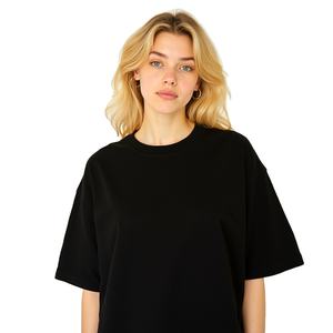 Camisetas de Algodón de Alta Calidad, Lisas, Gruesas, Holgadas, 100% Algodón, Cuello Redondo, Camiseta Básica para Mujer - Product Image 1