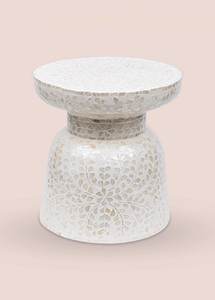 Elegante Taburete Decorativo con Incrustaciones de Nácar, Mesa Auxiliar Hecha a Mano con Incrustaciones de Concha, Pieza de Asiento Atemporal para Decoración de Interiores - Product Image 2