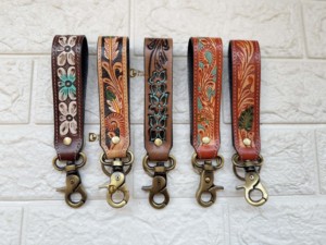 Porte-clés unisexe élégant à la mode avec sculpture usinée à la main Design personnalisé Portefeuille fonctionnel RFID en cuir véritable - Product Image 6