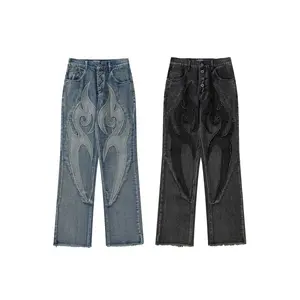 Jeans Jeans in Denim ricamati Patchwork stile stile stile stile stile Y2K pantaloni larghi Jeans svasati