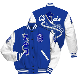 Chaqueta Universitaria Zeta Phi Beta 1920 para el Día de la Fundación, Azul y Blanca, con Parche de Chenilla de la Hermandad Griega - Product Image 3