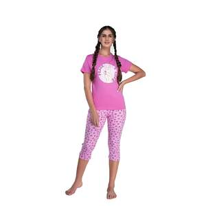 Evolove <b>Women's</b> 100% Cotton Top Tshirt <b>Pyjama</b> Set-Love Printed Capris <b>Leggings</b> Stylish Side for Daily Summer Wear ODM Supply - Product Image 5
