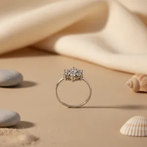 Anillo de Plata 925 para Mujer con Diseño de Racimo de Flores y Cristales de Estrás, Estilo Clásico de Compromiso - Product Image 2