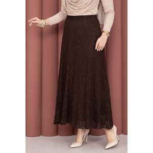 Jupe droite en nylon et mousseline de qualité supérieure, taille élastique, respirante, douce, avec broderie décorative et imprimé numérique, formelle, couleur café, taille XS, lot de 2 pièces - Product Image 2