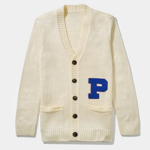 Pull universitaire personnalisé en usine, logo en chenille, poche, tricot en laine, pull en acrylique, boutonné, pull de sport, cardigan - Product Image 5