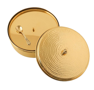 Caja de especias chapada en oro de alta calidad, Masala Dabba de forma redondeada para cocina con tapa, cuchara de diseñador, caja de Masala, contenedores de especias - Product Image 3