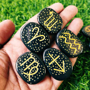 Black Agate Reiki Symbols Astrology <b>Set</b> | Reiki <b>Set</b> | Flat Cabochon Spiritul Reiki <b>Crystal</b> <b>Set</b> From Exis <b>Crystal</b> Exports - Product Image 1