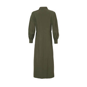 Vestido caqui con cuello de camisa y corte entallado para mujer de oficina - Product Image 3