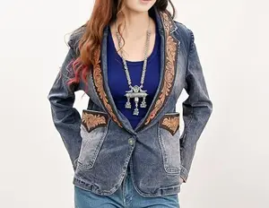 Western Leather Jacket Western Sport Jacket Womens Sport Blazer Womens Leather Jacket Women Denim Coat with hand tooling carving