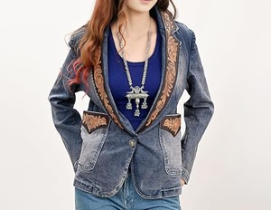Western <b>Leather</b> <b>Jacket</b> Western Sport <b>Jacket</b> Womens Sport <b>Blazer</b> Womens <b>Leather</b> <b>Jacket</b> Women Denim Coat with Hand Tooling Carving - Product Image 1