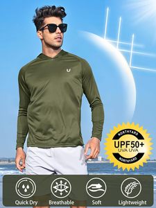 Camisas con capucha UPF 50 + para hombre Rash Guard manga larga protección solar SPF camisa de pesca UV para correr Atlético nadar - Product Image 2