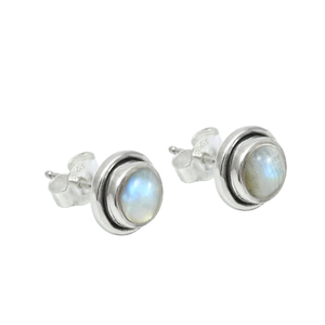 Ensemble de lunette en pierre de lune arc-en-ciel coupe ronde 925 boucles d'oreilles en argent Sterling pierres précieuses bijoux fins minimalistes pour femmes fille - Product Image 1