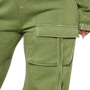 2026 haute qualité lavé Cargo pantalons de survêtement femmes haut court ensembles survêtement ensemble 80% coton 20% Polyester polaire 400Gsm Jogging costume - Product Image 3