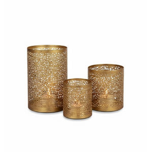 Set Of 3 Green And Gold Metal Votive Candle <b>Holders</b> Modern Leaf Pattern <b>Tealight</b> <b>Holders</b> Home Decor Aluminium Matte Finish - Product Image 6