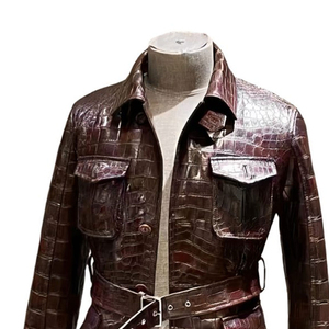 Luxury Design High Demanded Stand Colar VIntage Style Genuine Leather Windproof Breathable front Pocket Leather <b>Jacket</b> For <b>Men</b> - Product Image 6