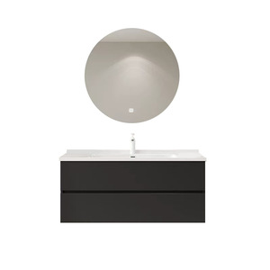 Modern and Simple Integrated Basin Bathroom Cabinet Set with 2 Shelves Stainless Steel Handles Solid Wood Washbasin - Product Image 2