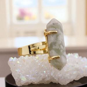 Bagues de pierres précieuses en jade serpentine à double pointe-Bague pour femme en plaqué or-Bague en cristal en argent 925 - Product Image 1