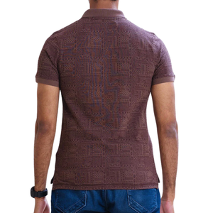 Piqué marron confortable pour polo élégant motif solide tissu tricoté sans effort tenue décontractée de tous les jours - Product Image 2