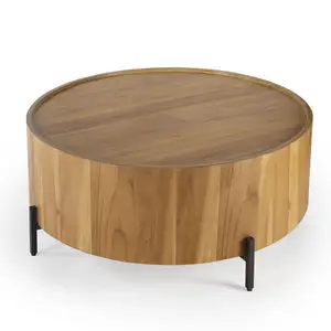 Coffee Table, Nordic Furniture Round Solid Wood American Country Style Home Living Room Retro Industrial Style Round Table