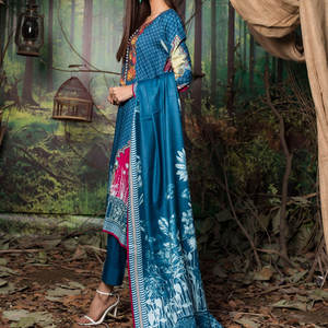 Couleur bleue femmes robes en lin dernières femmes Shalwar Kameez robes conceptions mode 2025 au Pakistan - Product Image 3