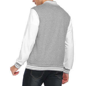 Chaqueta Universitaria Gris y Blanca para Hombre, Mangas en Contraste, Cuello y Puños Sólidos, Cierre Frontal con Cremallera, Prenda Exterior Informal, Tejida Impermeable - Product Image 3