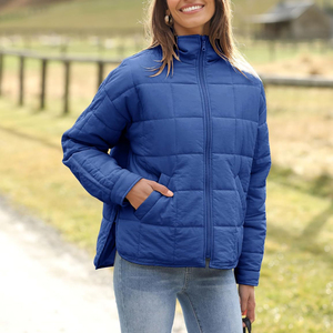 Veste matelassée pour femme, col montant, manteau d'hiver chaud et rembourré, veste élégante bleu roi avec poignets boutonnés - Product Image 2