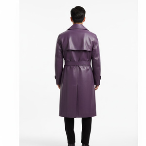 Men Biker Style <b>Leather</b> <b>Trench</b> <b>Coat</b> OEM Factory Supplier Wholesale Custom Made Long Hooded Cotton Stylish Fashion Outerwear - Product Image 2