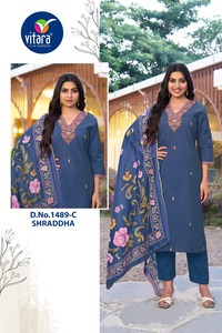 Women's Traditional Vichitra <b>Silk</b> Work Embroidered Paheli <b>Kurta</b> Set Salwar Kameez Wrinkle-Free Reversible Moisture-Wicking All - Product Image 5