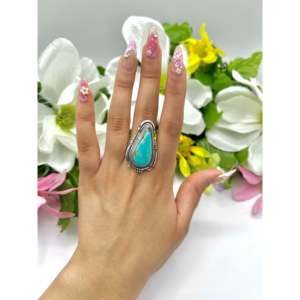 Navajo-<b>Crafted</b> #8 Turquoise & Sterling Silver Ring Size 10 Cultural Collectible Jewelry - Product Image 5