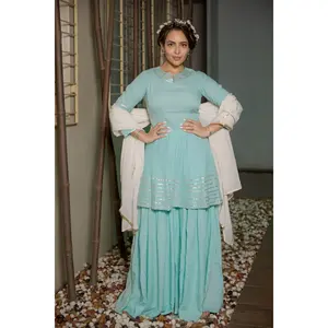 Ensemble de costume pour femme en rayonne turquoise avec col Gotta - Product Image 5