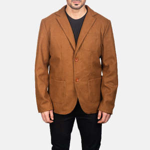Blazer décontracté Borges en laine kaki avec fermeture à simple boutonnage, tissu tricoté, longueur longue - Product Image 4