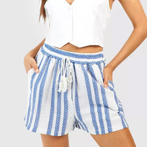 Femmes de haute qualité 100% matériau respirant taille haute décontracté Bermuda dernier style avec motif à rayures - Product Image 2