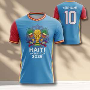 Maglia da tifoso di calcio Haiti 2026 WC, colori bandiera Caraibi, T-shirt unisex, regalo per i tifosi dei tornei internazionali - Product Image 1